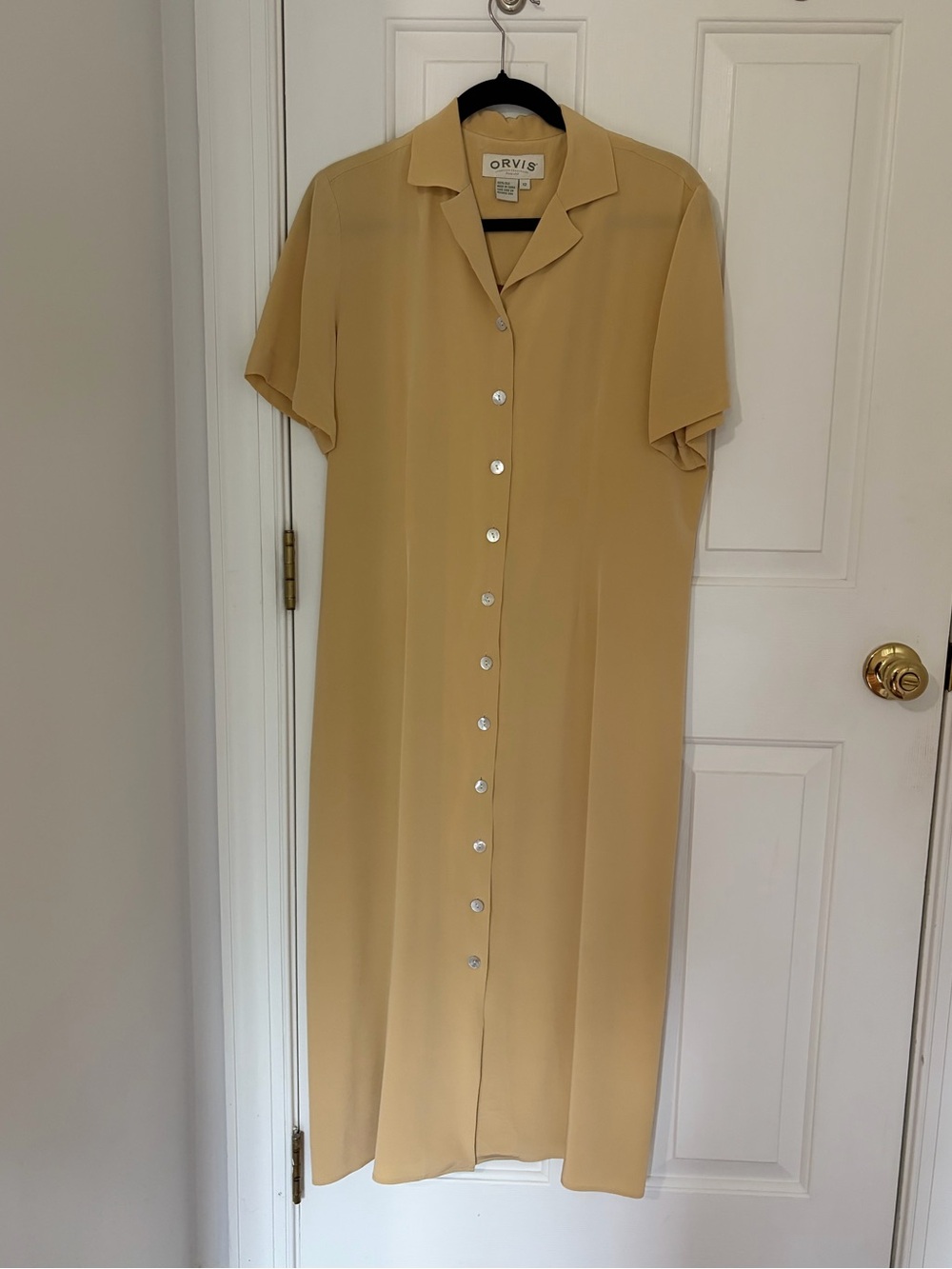 VTG Orvis 100% Silk Maxi Shirt Dress Mother Of Pearl Buttons Luxury Sz 12